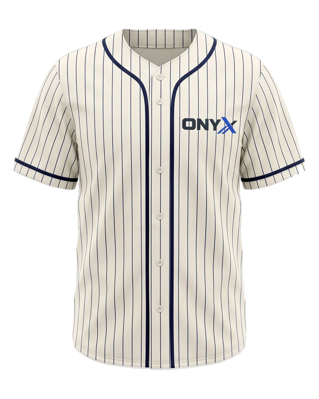 Diamond Button-Front Jersey — Cream pinstripe / navy custom game jersey