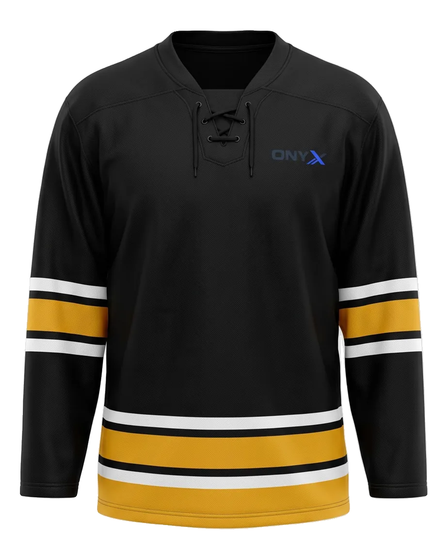 Blue Line Game Jersey — Black / gold / white custom game jersey