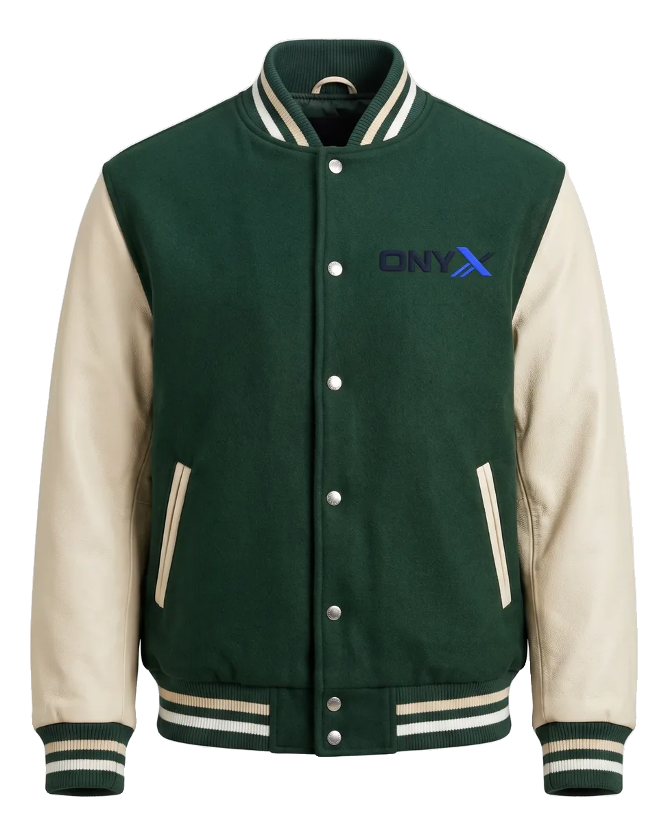 Letterman Varsity Jacket — Bottle green / cream custom varsity jacket