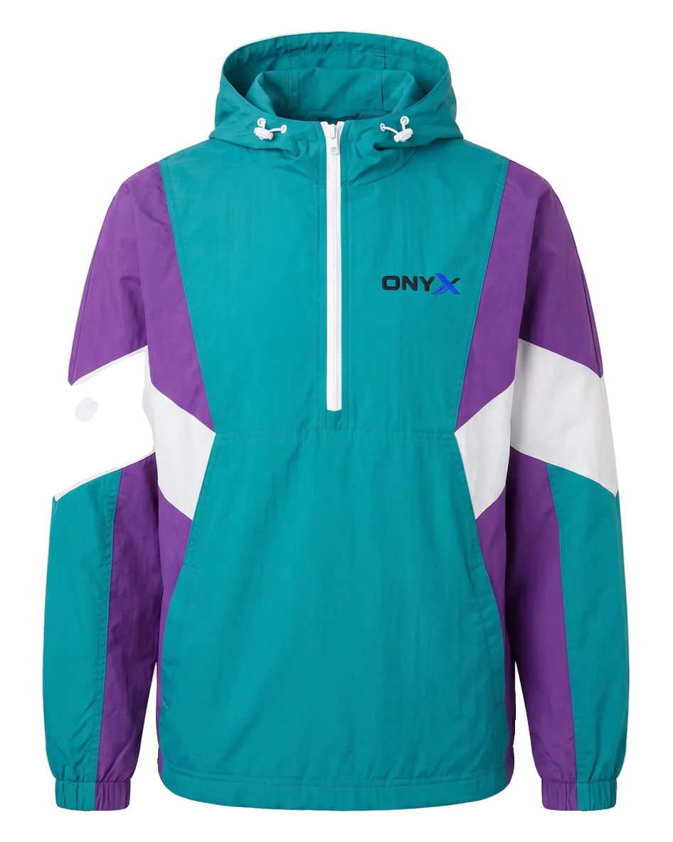 Colour-Block Windbreaker — Teal / purple / white custom windbreaker