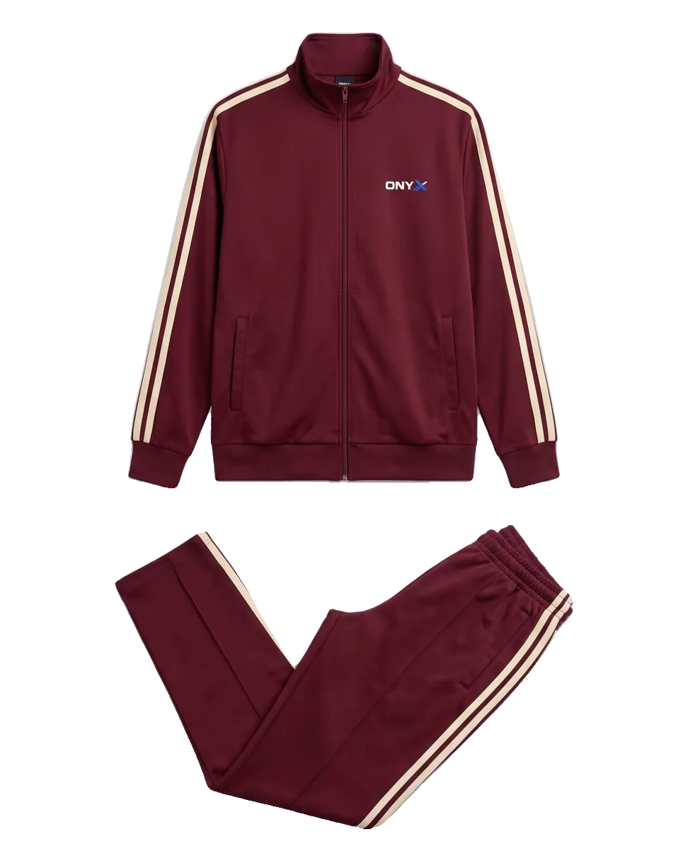 Retro Tricot Tracksuit — Burgundy / cream custom tracksuit