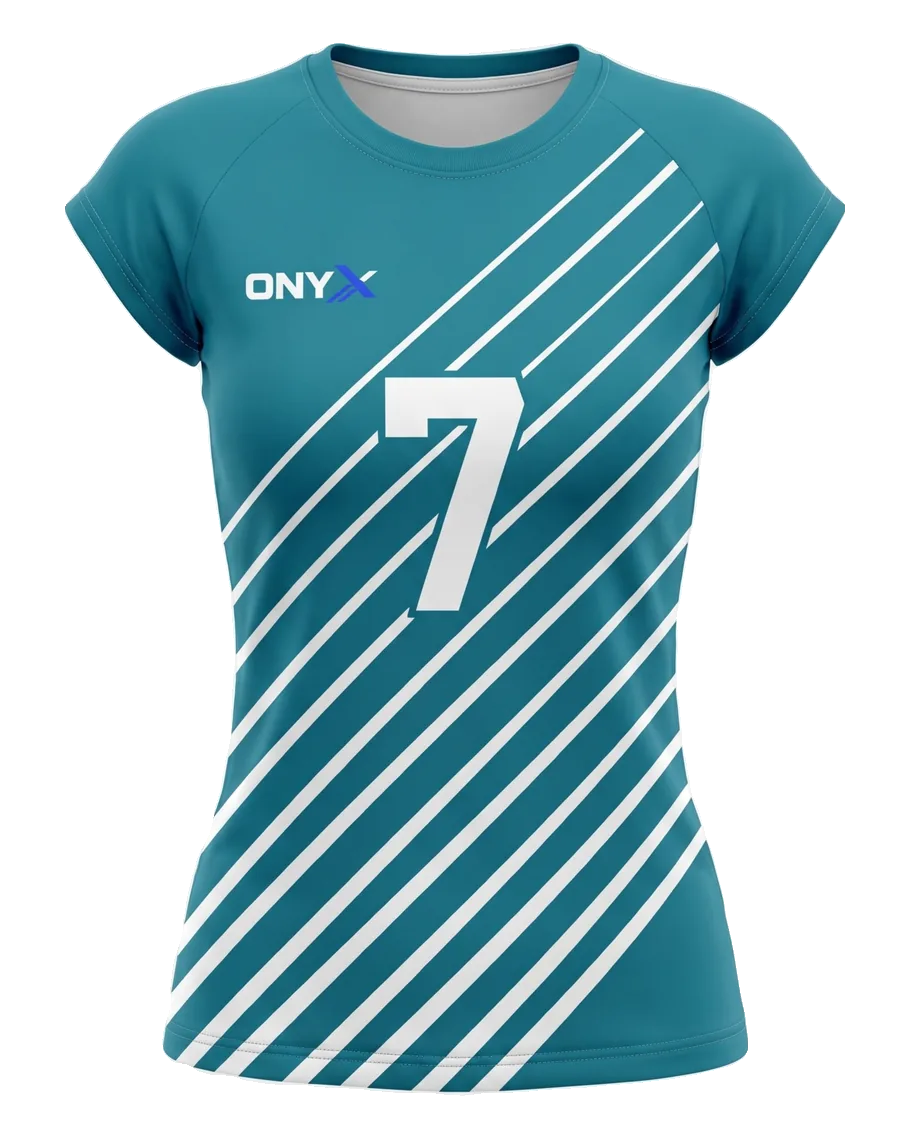 Rally Cap-Sleeve Jersey — Teal / white custom match jersey