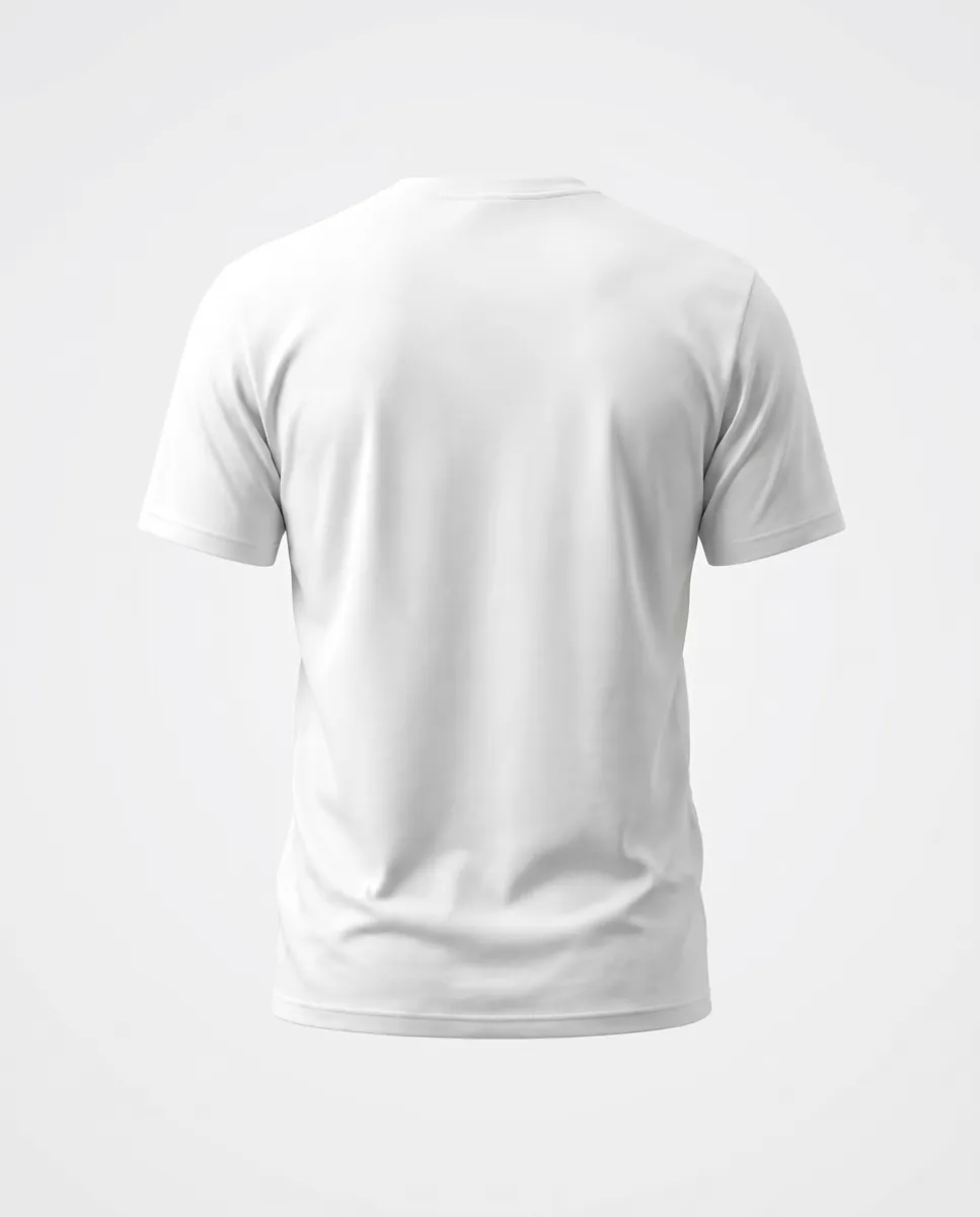 Plain white crew-neck t-shirt, back view, used as the placement canvas