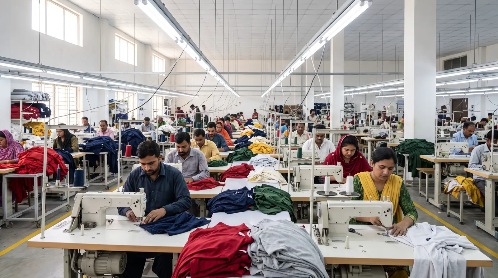 Stitching at the factory in Sialkot