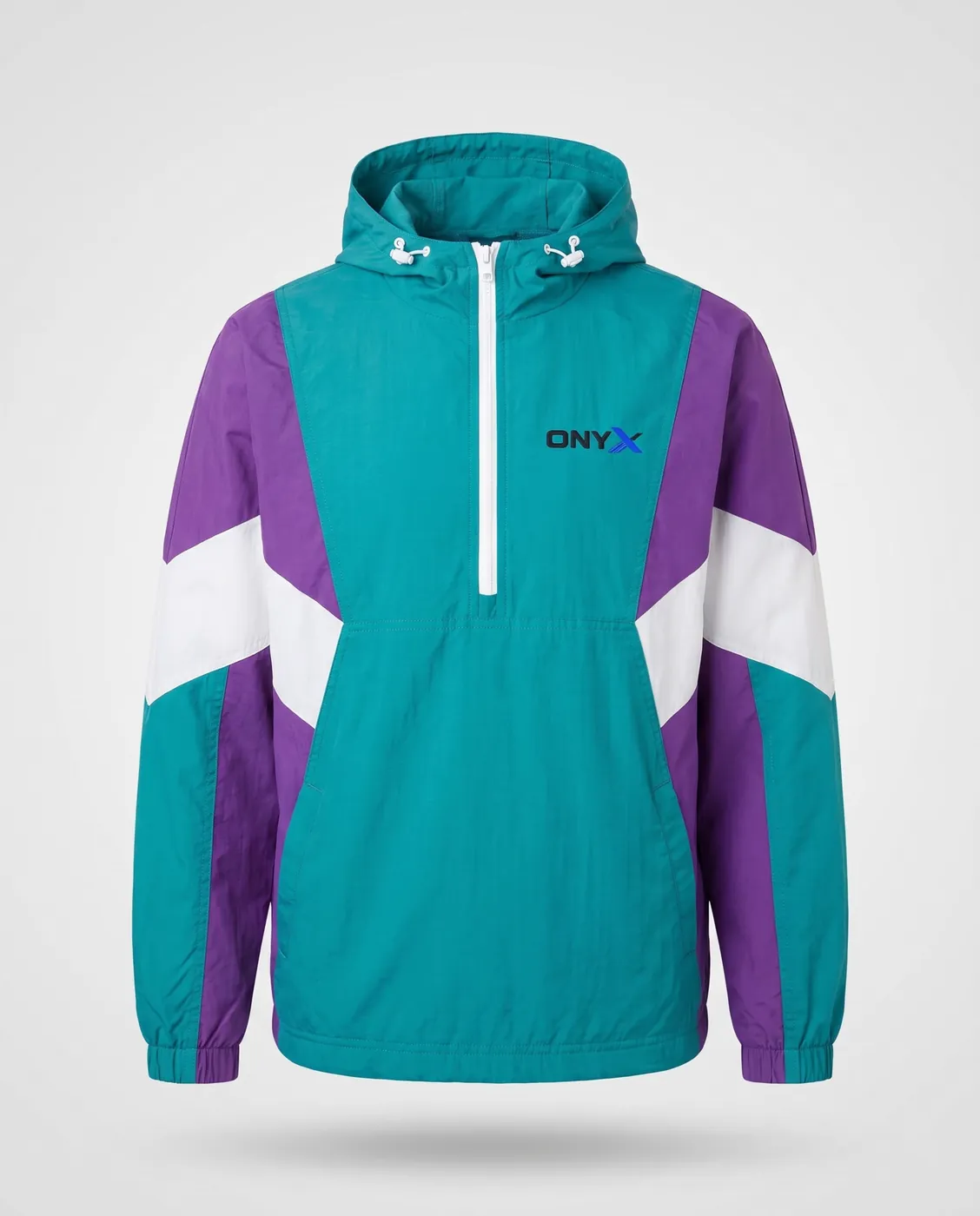Colour-Block Windbreaker — Teal / purple / white