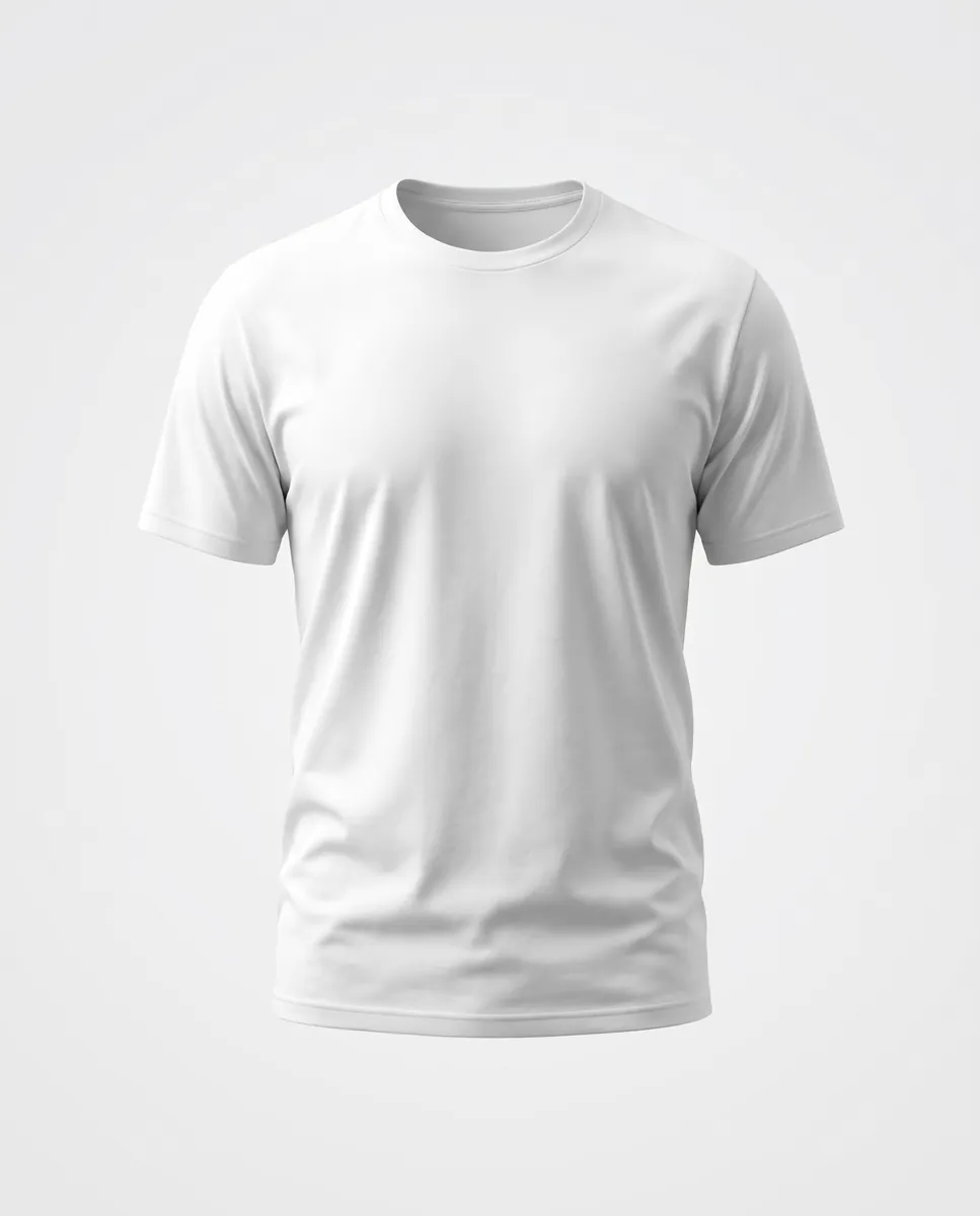 Plain white crew-neck t-shirt, front view, used as the placement canvas